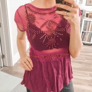 Free People Beaded Sheer Top